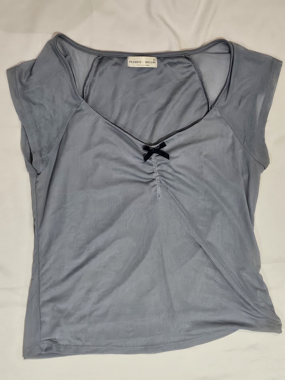Dusty Blueish Gray V-Neck Cap Sleeve Tee